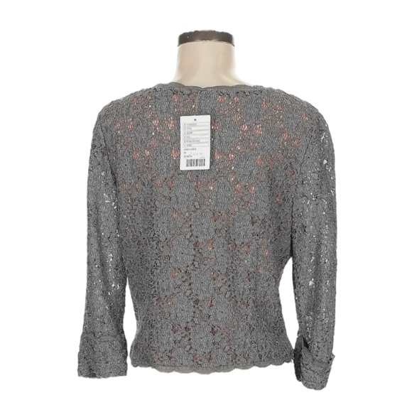 Anthropologie Idra Lace Overlay Blouse M Gray Polka Dot Silk Lined Scalloped NWT - Picture 3 of 8